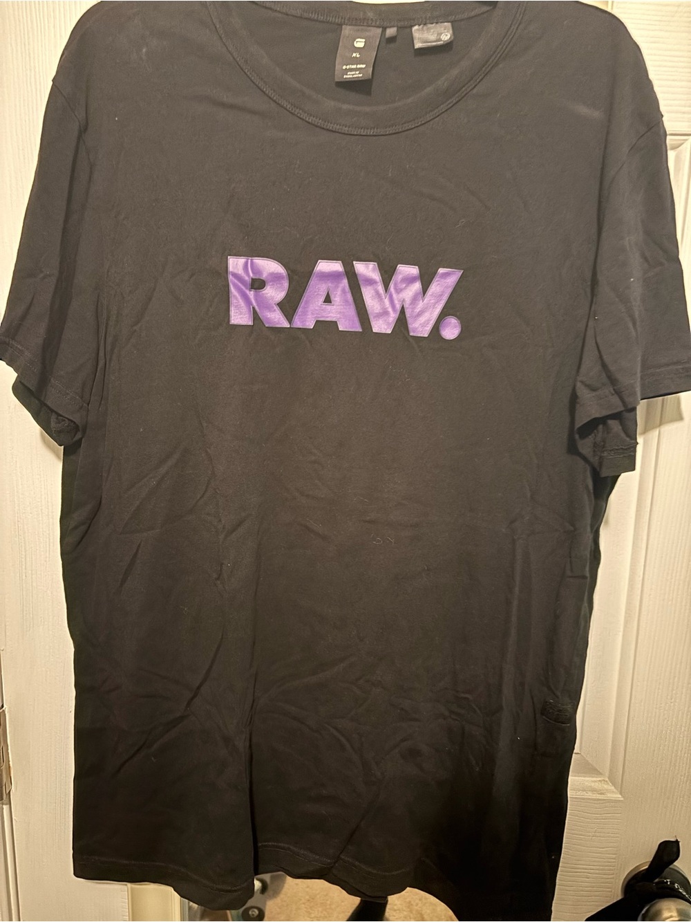 G-Star Black Short Sleeve Tee with Purple RAW. Logo
